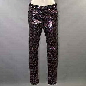 GUCCI Size 32 Black Multi Color Cotton & Elastane Sequined Zip Fly Jeans
